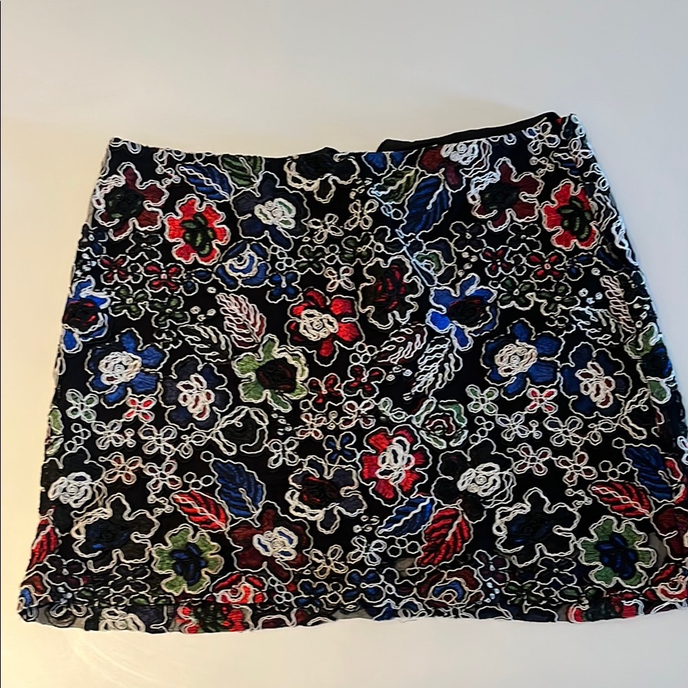 Zara Embroidered Floral Black Mini Skirt